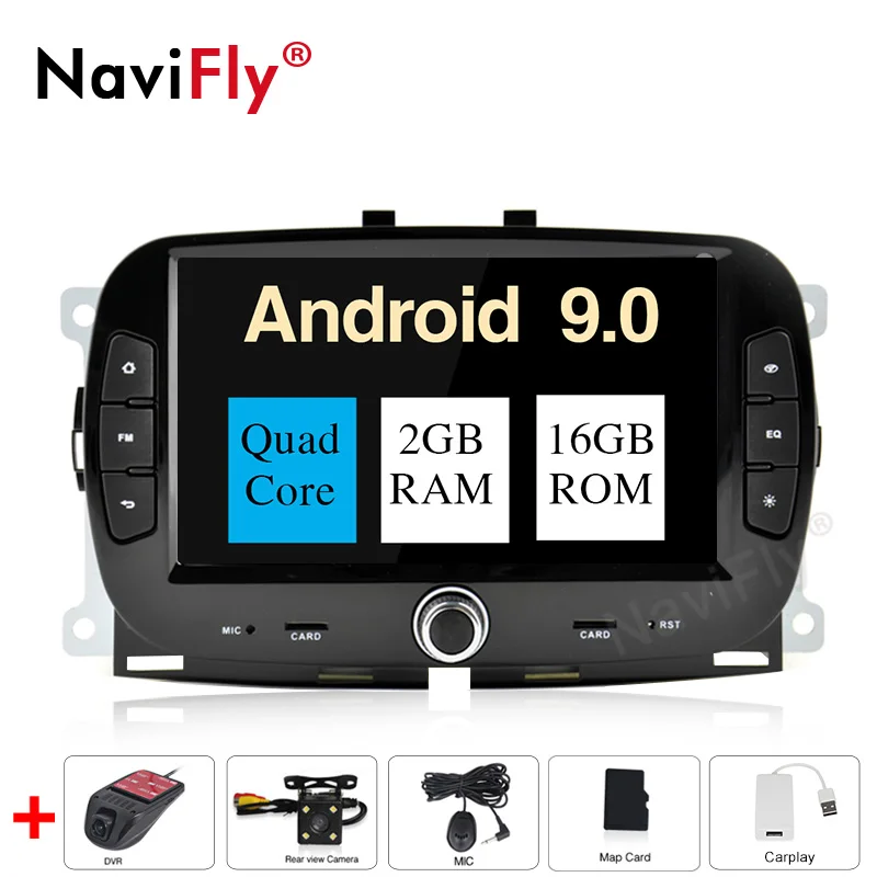 NaviFly 4 Гб+ 64 ГБ Android 9,0 Автомобильная магнитола gps для Fiat 500 Авто навигация HD видео плеер Android стерео - Цвет: 2-16-Cam-DVR-carplay