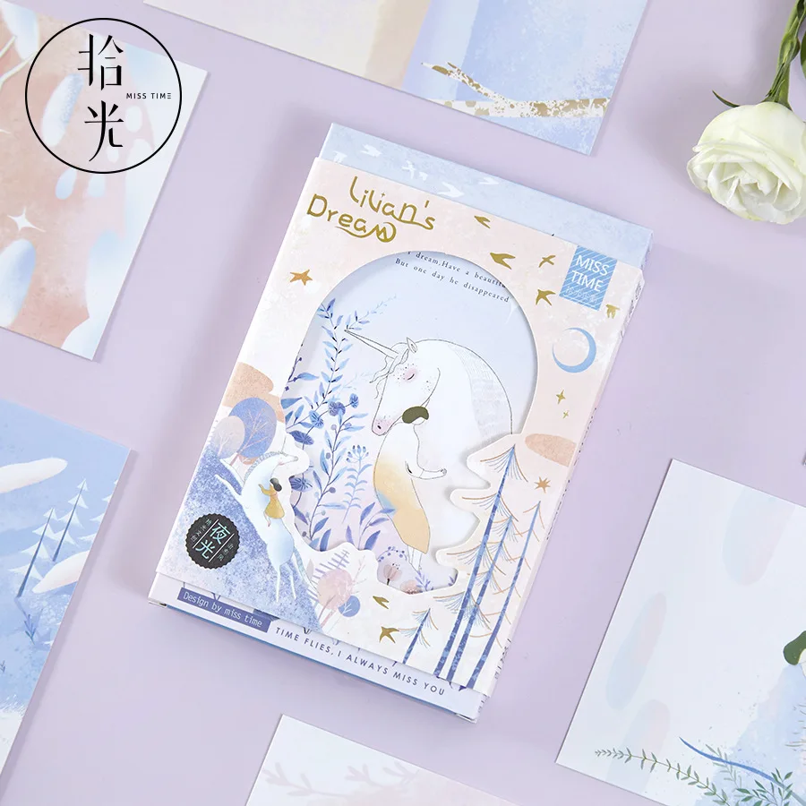 30 unids/set postal de sueño creativo de Lilian hermosas tarjetas de felicitación unicornio Tarjeta de mensaje de Navidad y regalo de Año Nuevo
