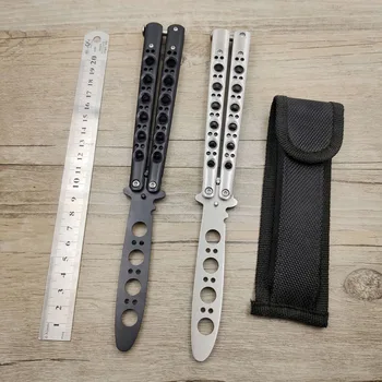 

Folding knife butterfly 440C Practice Knife Butterfly Training Black silver butterfly in knife with holes blade