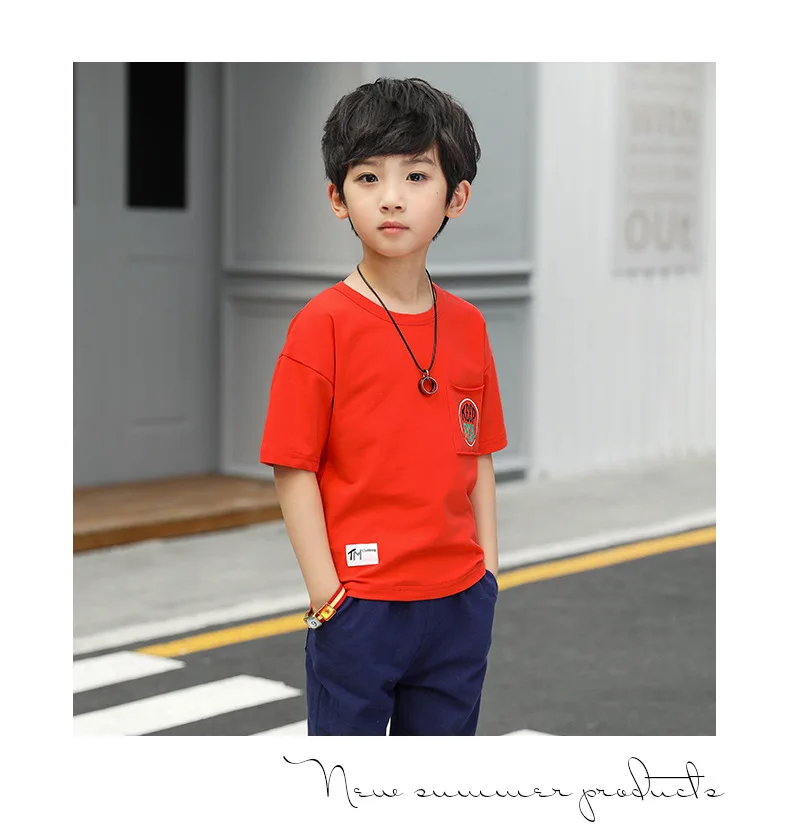 Seckilling/детская футболка для мальчиков из чистого хлопка; топы с рисунками для больших мальчиков; футболка; S18-148