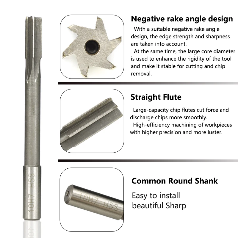 HSS Reamer Machine Reamer H7 2.0-12mm High Speed Steel Milling Reamer Straight Shank Chucking Plumbing Tools Steel Reamer Tools