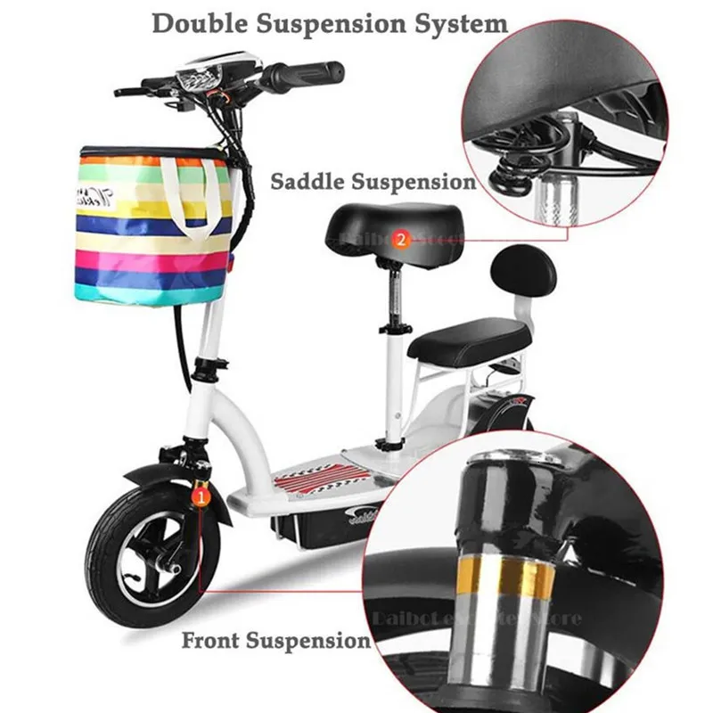 Mini Electric Bike Two Wheels Electric Bicycle 10 Inch Single Motor 350W 36V Foldable Electric Scooter Pink For Women (6)