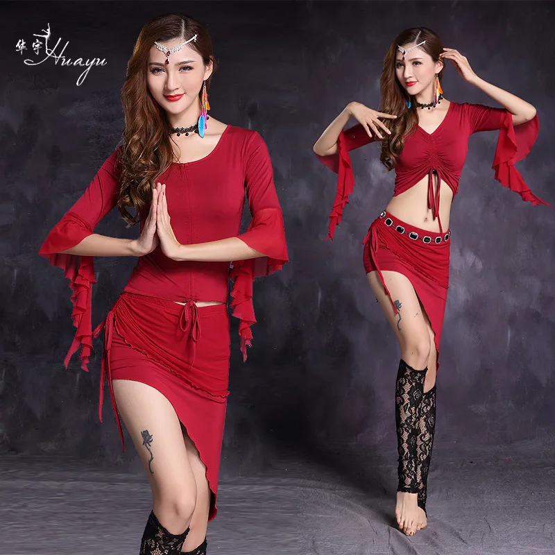

Huayu Dance New Style Studio Performance Modal Practice Clothing Drawstring Butterfly Sleeve Set Belly Dance Clothing