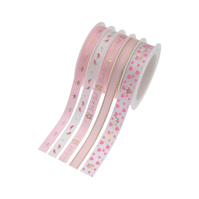 5/10M Blue/Pink Baby Printed Satin Ribbons For Kid Birthday Gift Packing Trim Lace Handmade DIY Crafts Sewing Decor Handmade Bow satin ribbons,satin ribbon,sewing ribbon,lace trim ribbon