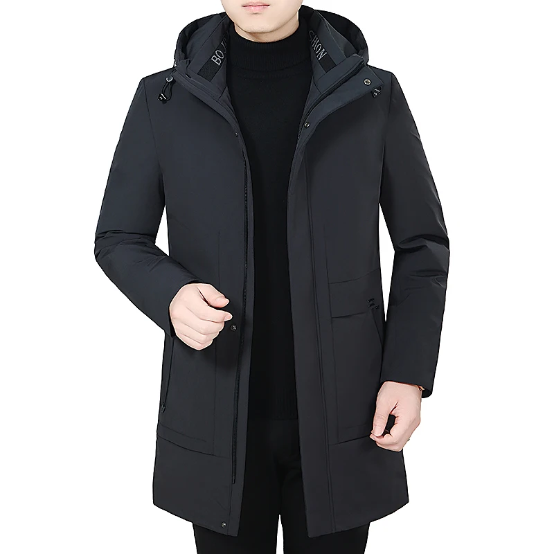 

Winter New Men's Jacket Ultralight Warm Coat Black Long Thick Hooded Jacket Male Windproof Overcoat High Quality