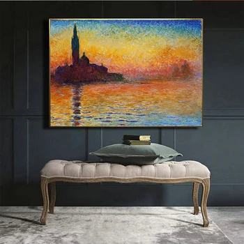 

Claude At Dusk Monet Painting Water Lilies Willow Tree Oil Painting on Canvas Prints and Posters Wall Art Picture for Home Decor