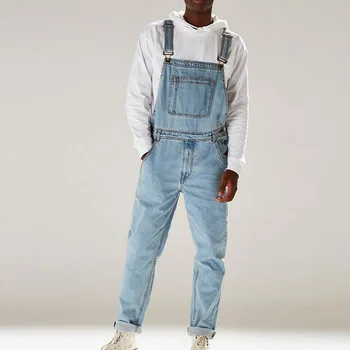 

Men Casual Jeans Denim Strap Jean Jumpsuit Loose Fitting Sleeveless Casual Feminino Overalls Dungarees Playsuit