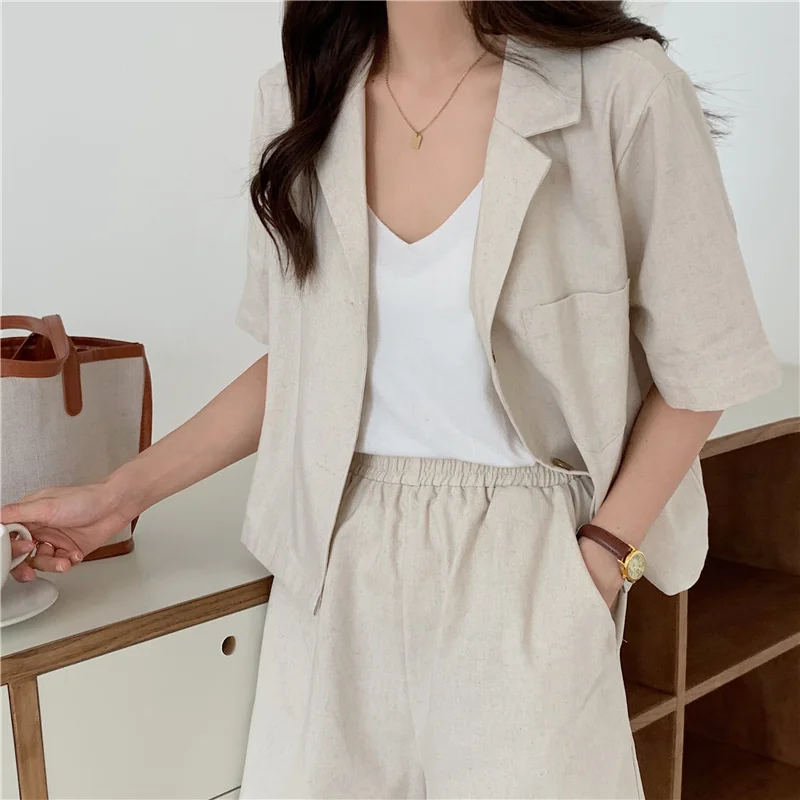 lounge sets for women Mozuleva Summer Women Suit 2 Pieces Sets Short Sleeve Lackets and Elastic Waist Shorts Sets Female Casual Cotton Lining Suits long skirt and top set