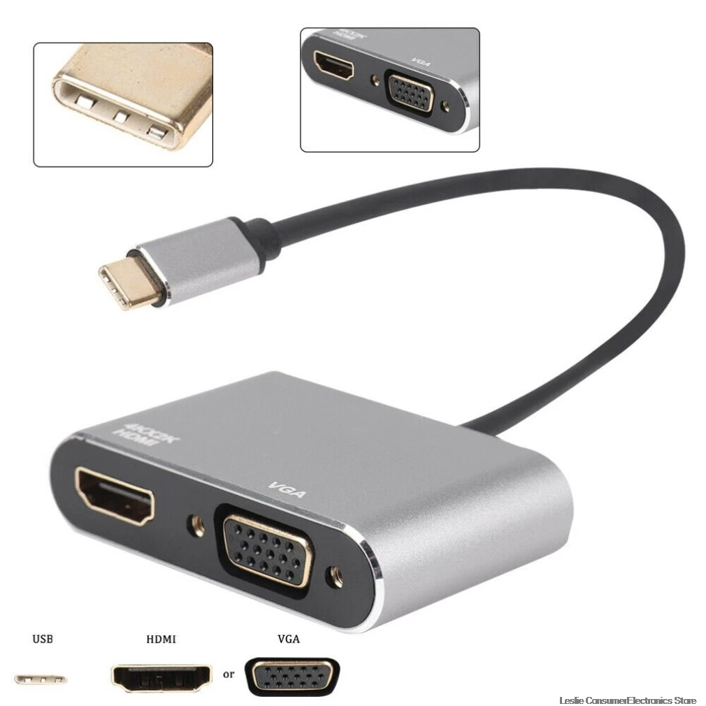 

USB C To HDMI 4K VGA Adapter USB 3.1 Type C USB-C to VGA HDMI Video Converters Hub for Macbook Pro Samsung Galaxy for Huawei