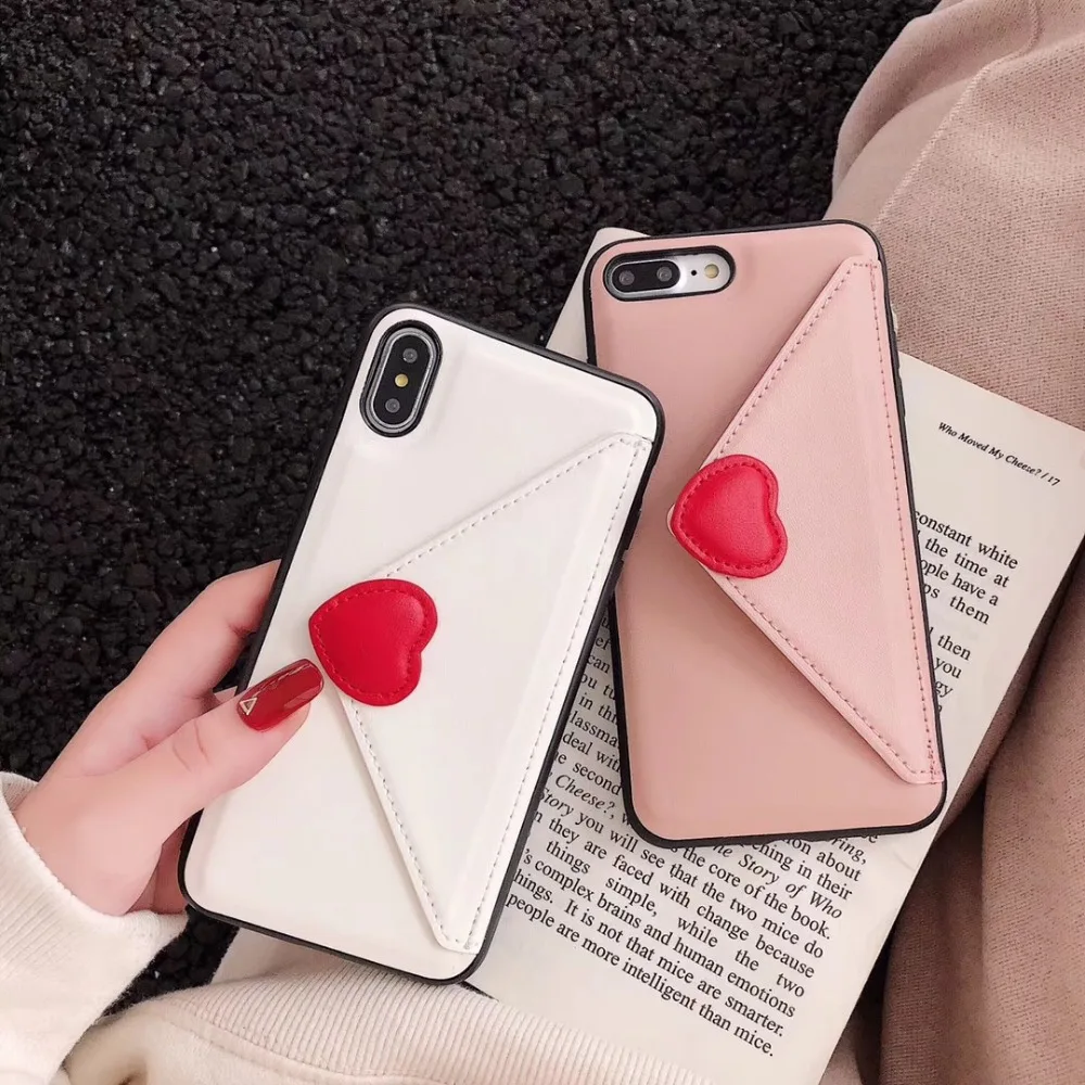 Love Heart Envelope Phone Case for iPhone 6 7 8 Plus X XS XR Max Wallet Leather Soft Shell Cover Coque | Мобильные телефоны и
