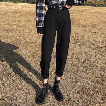 

Blue Pantalones Jeans De Mujer Cintura Alta High Waist Jeans Woman Casual Jeans Harem Pants Ladies Vintage Black Jean Femme