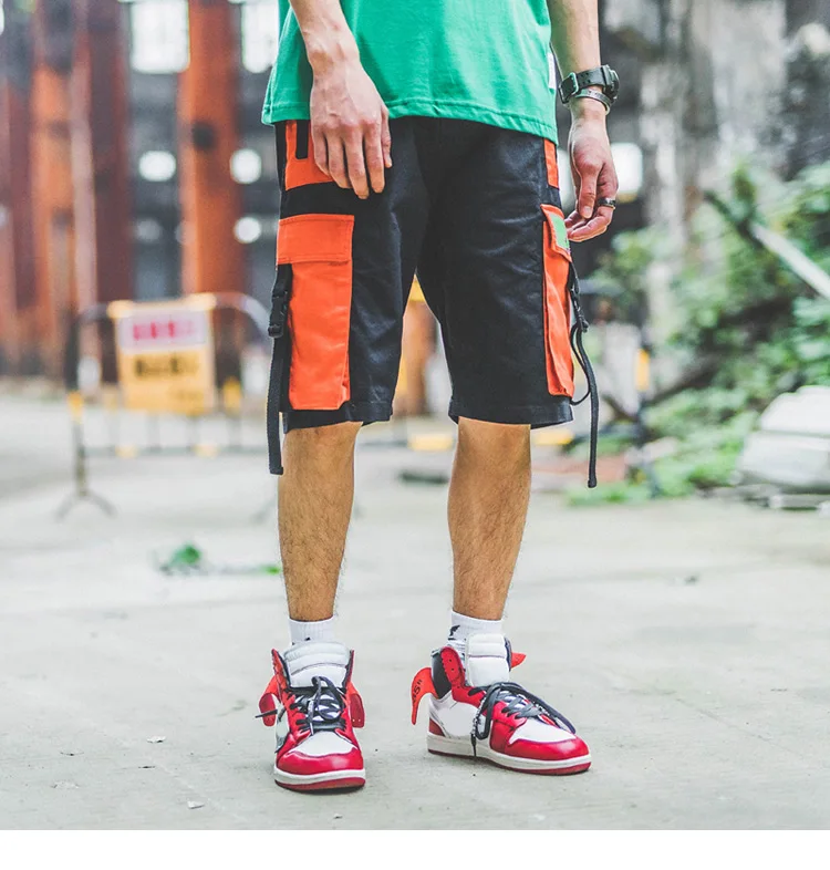 Харадзюку шорты Уличная летняя хип-хоп карго с коротким карманом мужские шорты для бега хлопок спортивные брюки повседневные Хип-хоп Swag ленты
