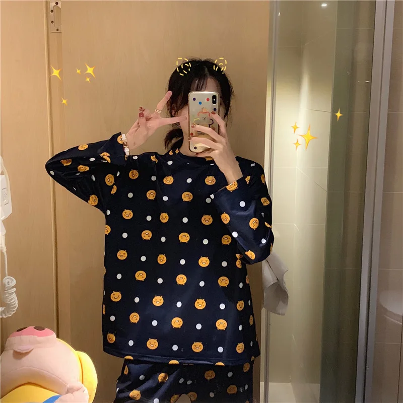 Pijama Feminino Inverno для женщин, пижама с длинным рукавом, женская мода, свободная, увеличивающая рост, с рисунком крокодила, повседневная домашняя одежда