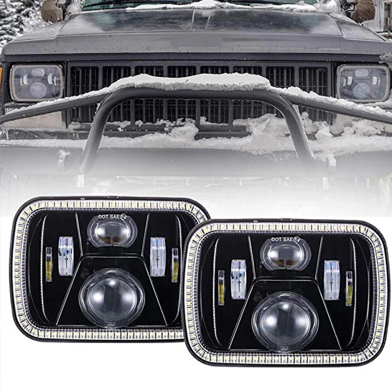 7x6 5x7LED фары с поворотом DRL Белый Halo герметичная фара для Jeep Wrangler YJ Cherokee XJ H5054 H6054LL 6052