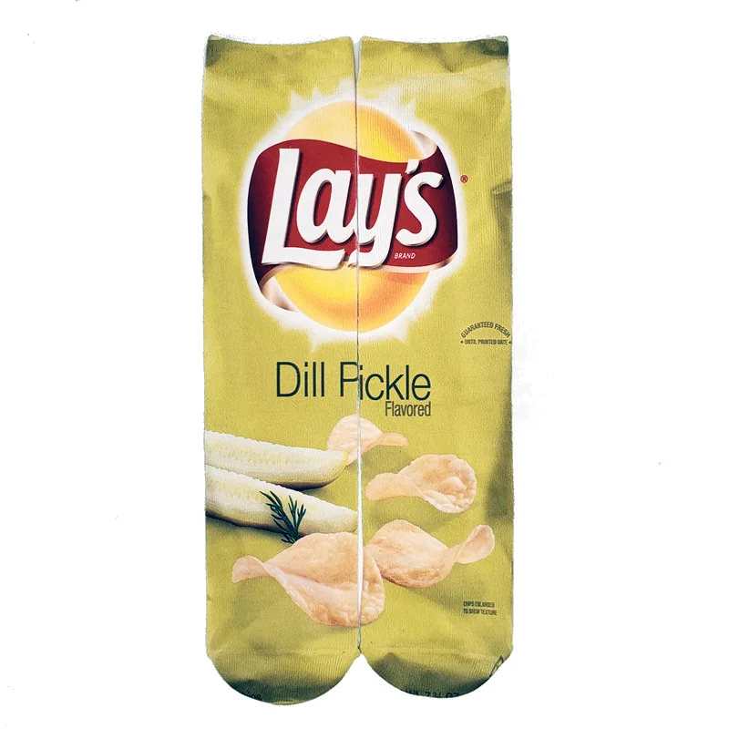 1 пара забавных носков унисекс для мужчин, женские гольфы с рисунком картофельных чипсов, Хлопковые гольфы для мужчин