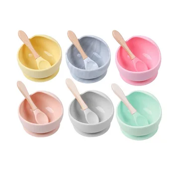 

1set Silicone Baby Feeding Bottle Set Waterproof Spoon Non-Slip Feedings Silicone Bowl Tableware Baby Products Baby Plate