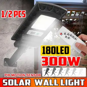 

180 Led Solar Light PIR Motion Sensor Outdoor Lighting 300W Dimmable Led Light Waterproof soalr Wall Lamp with Pole & RC 1/2PCS