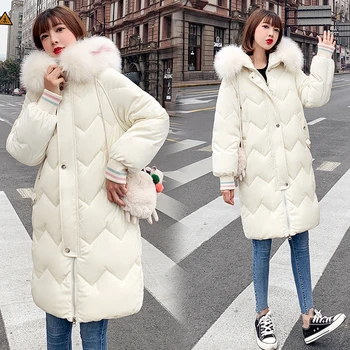 

Fashion Winter 2019 Korean Long Thickened Cotton-padded Jacket Large Fur Collar Neck And Down Cotton Padded Coat Jacket