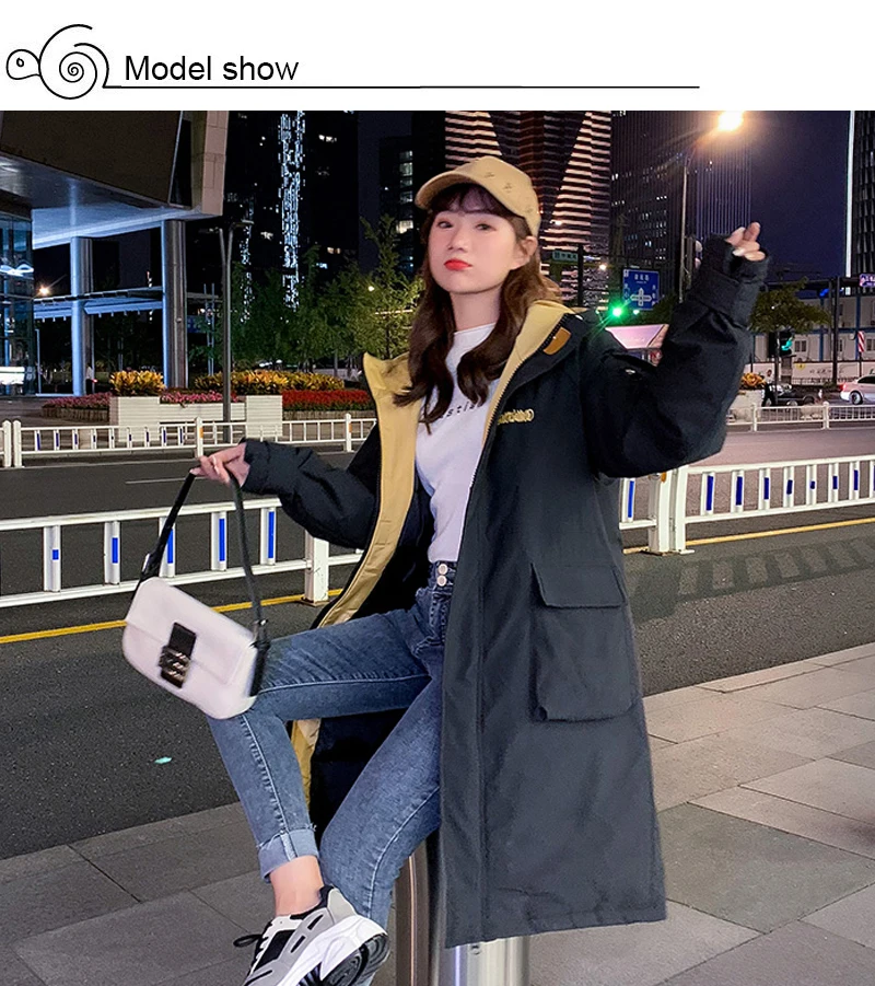 Cabolsas de Inverno Cabolsa de Inverno para Mulher com Capuz Feminino X-long Estilo Coréia Grosso Sólido Tamanho Grande Bolso Solto Parkas 2020 5 de inverno para mulher com capuz estilo