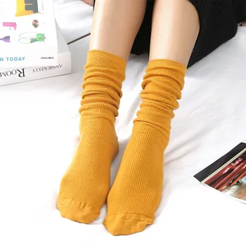 

Socks Women Harajuku Japanese Korea High School Girls High Socks Loose Solid Colors Double Needles Knitting Cotton Long Hip Hop