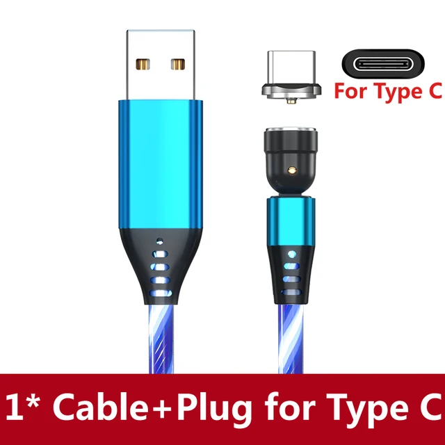AUFU LED Flowing Light Charging Magnetic USB Cord Glow Type C Cable Magnetic Cable Micro Charger Cable for iPhone Huawei Samsung Blue for Type C
