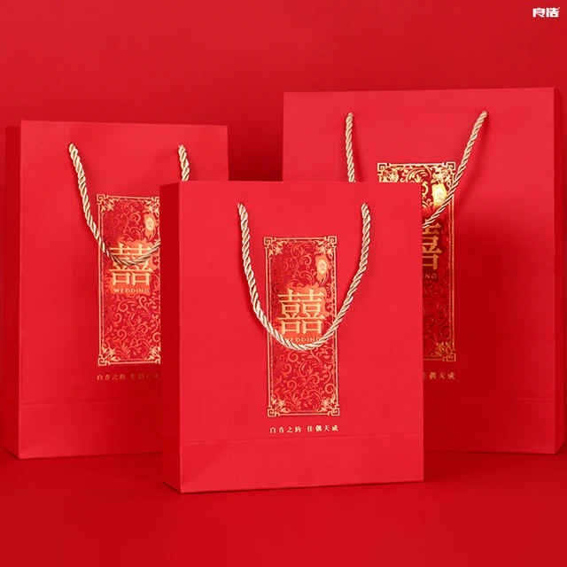 Bolsa de regalo para invitados, bolso de mano, color rojo, chino, festivo,  para fiesta de boda, 2022, 10/20 piezas