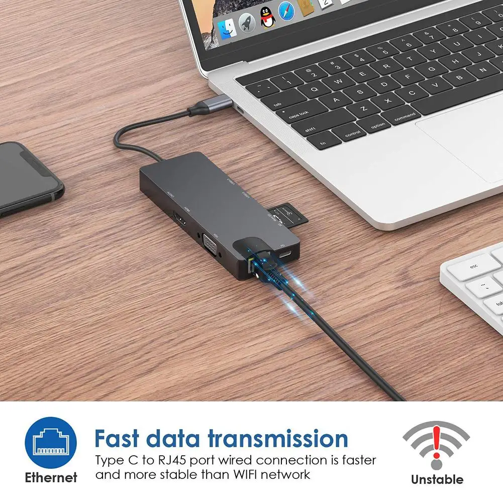 Новинка 8 в 1 USB C концентратор адаптер USB C к HDMI USB 3,0*2 концентратор кард-ридер док-станция с гигабитной сетевой картой поддержка гигабит