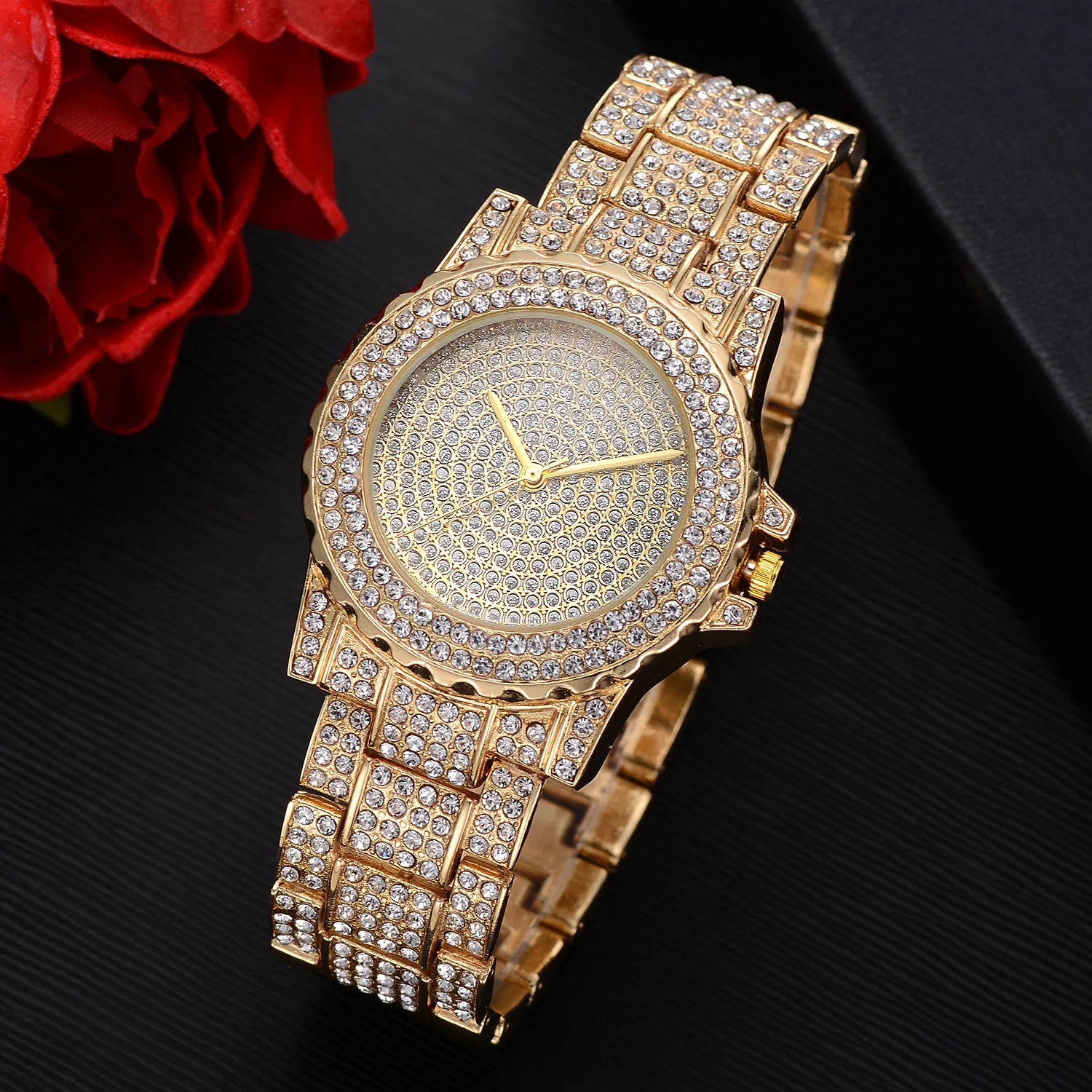 

Reloj Mujer Branded Women's watches Luxury Fashion watch Rhinestone Flower Pattern Quartz Wristwatch Military Clock Men gift