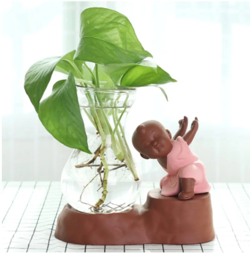Hydroponic Ceramic Vase Creative Glass Green Radish Transparent Container Water Plant Decoration Home Living Room Decoration - Цвет: D