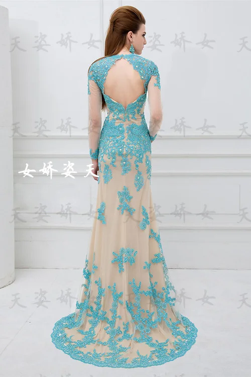 

cheap free shipping robe de soiree 2014 new fashion sexy backless long sleeve appliques vestido de festa curto evening Dresses