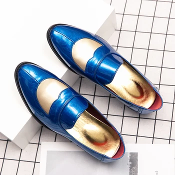 

Popular Mens Classic Fashion Shoe Brown Blue Slip On Shoes For Men Comfortable Party Shoes Men Designer Business Dress Shoes Man