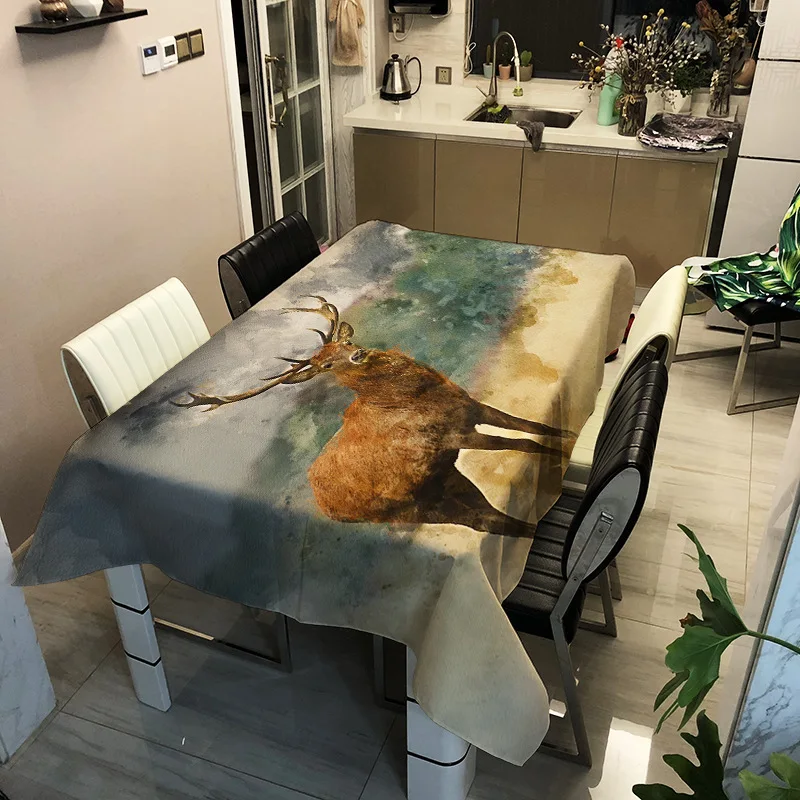 Скатерть с 3D принтом мультяшных животных, скатерть моющаяся, Пылезащитная, с рисунком оленя, скатерть для дома, декоративная