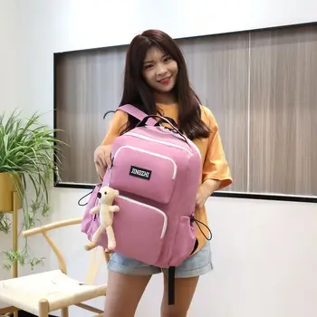 

Girl School Bag Pure Color Fresh Large Capacity Backpack Middle High School Class Bag Light Breathe Freely Lovely Women Backpack