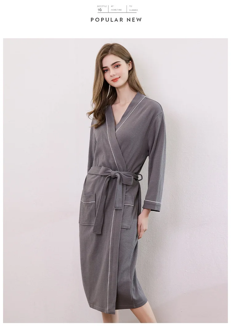 Waffle Kimono Bathrobe Gown Couple Sleepwear Soft Intimate Lingerie Men Nightgown Home Clothes Casual Nightwear Homewear men's silk pajamas