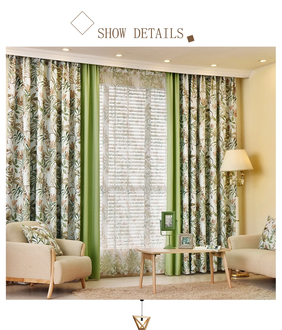 American Style Pastoral Green Stitching Curtains For Living Room Windows Drapes Bedroom Curtains Treatments Shading 85% Blinds