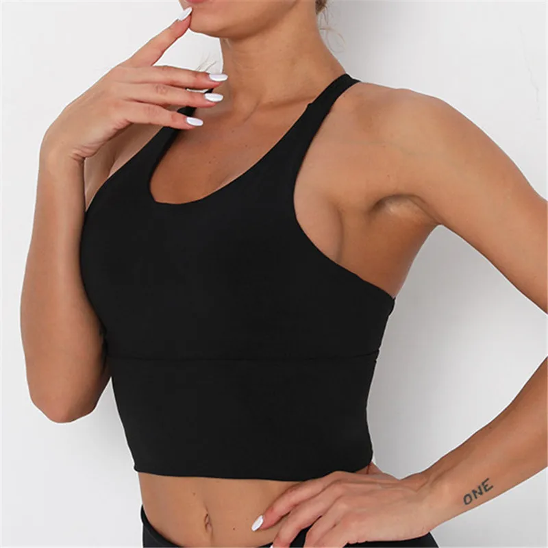 

Women Sports Bra Yoga Sportswear Gym Female Underwear Running Push Up Lingerie Crop Top Elastic Summer Ribbed Tight Fitness