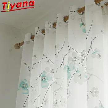 

Chinese Traditional Ink-printed Curtains for Living Room Classical Blue Flowers Window Drapes for Bedroom W-HM415*30