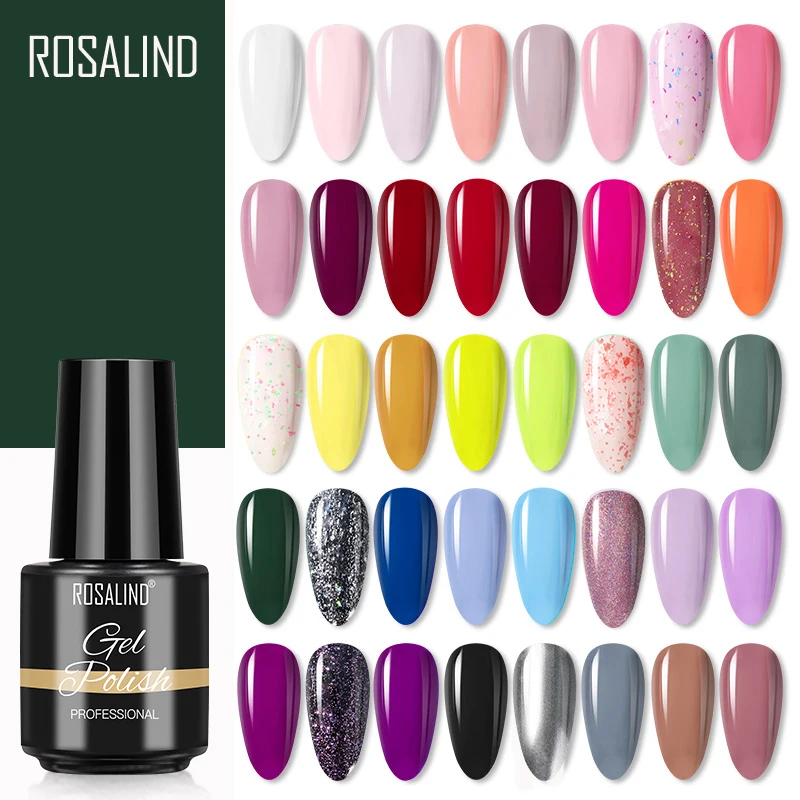 Гель лак для ногтей ROSALIND полуперманентный зимний цветной серия блестящий гель УФ светодиодная лампа лак для наращивания ногтей маникюрный набор|Гель для ногтей| | АлиЭкспресс