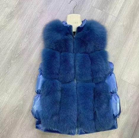 blue QIUCHEN PJ19080 новое поступление пуховый жилет с натуральным лисьим мехом женский зимний жилет высокого качества модный режим - Цвет: blue