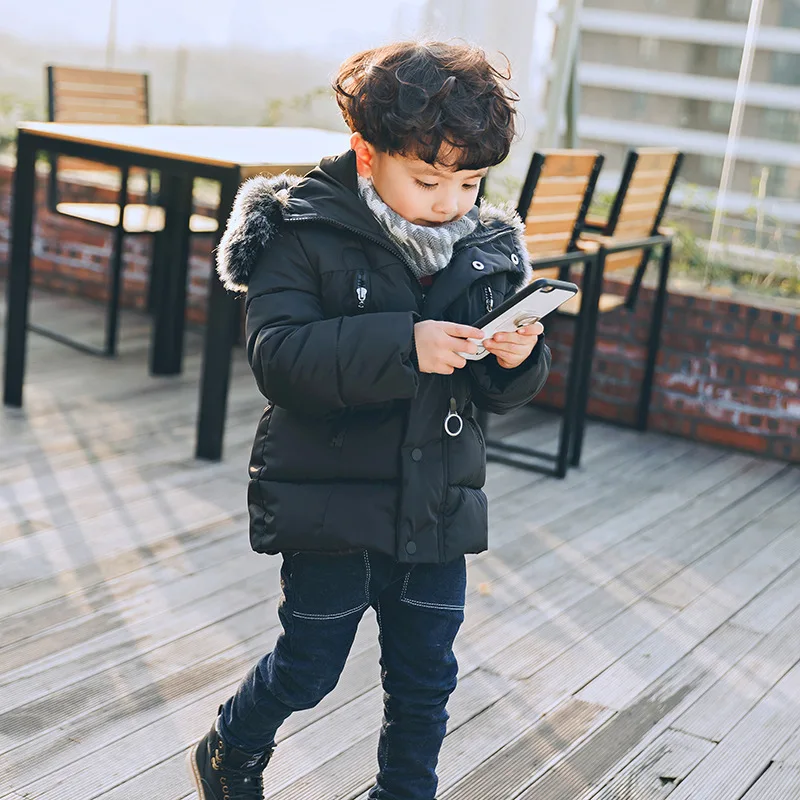 Г., детская одежда из хлопка хлопковая стеганая куртка в Корейском стиле для мальчиков и девочек пуховик с большим меховым воротником пальто для маленьких детей