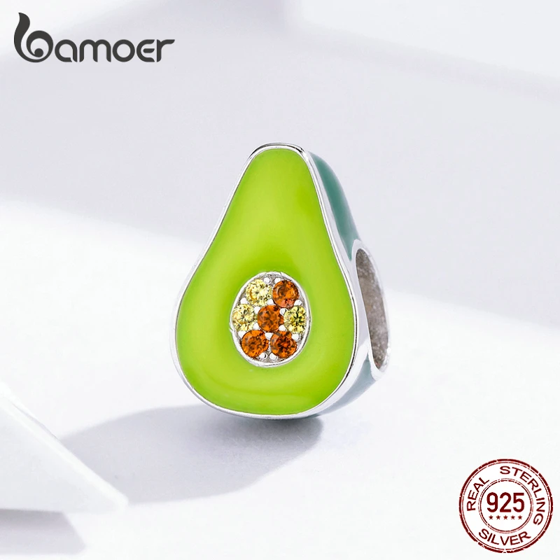 Bamoer 925 пробы серебряные ювелирные изделия с зеленой эмалью авокадо фруктовый Шарм для оригинального серебряного браслета 3 мм для женщин Изготовление ювелирных изделий BSC129
