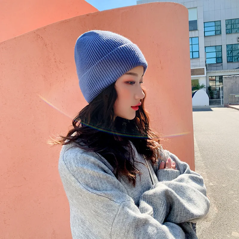 blue Шапки бини для женщин, зимняя вязаная шапка Skullies, осенняя женская теплая шапка, шапка для женщин и девушек, красные, черные, белые, розовые кепки - Цвет: blue