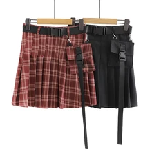 Готика, Харадзюку, женская панк-юбка, повседневная, классная, шикарная, консервативный стиль, красная клетчатая плиссированная Черная Женская модная юбка