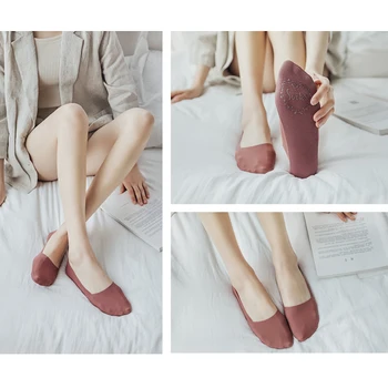 

1Pair Non-slip Pure Colors Iced Silk Cotton Women Short Sock Breathable Invisible Socks Spring Summer Boat Socks