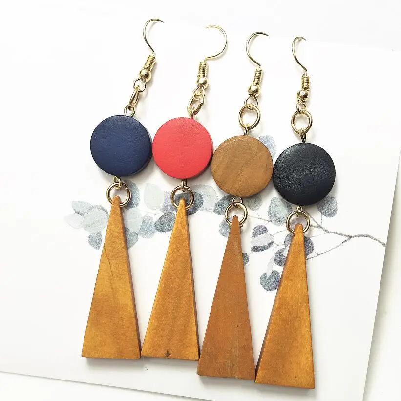 

2019 Wooden Round Earrings For Women Korean Geometric Tassel Earrings Statement Long Dangle/Earrings