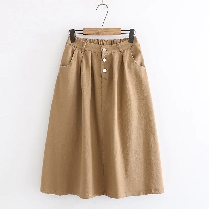 

Twill Three Button Skirt Women's Loose-Fit by Age Retro Students Loose-Fit Slimming Students A- line Medium-length Dress S30247