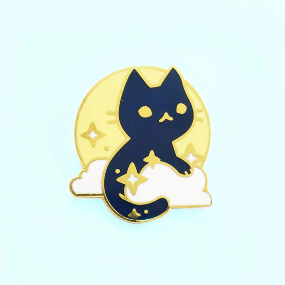 Kawaii Вселенная кошка жесткая эмалированная заколка Луна и Звезды Космос модная