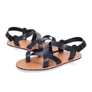 

3 Color Summer New Style Gladiator Leather Buckle Strap Sandal Breathable Men Simple Flat Rubber Sole Antiskid Shoes