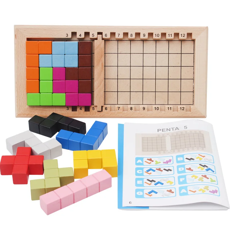 Цветная деревянная игра Tangram Tetris головоломка для мозга детские игрушки