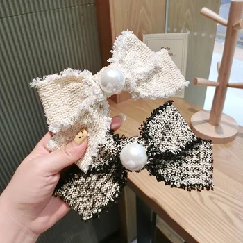 

Korean New Pearl Fabric Bow Hair Clip Hair Spring Clips Fashion Jewelry Elegant Headdress Hair Pins for Women Hair Accessories